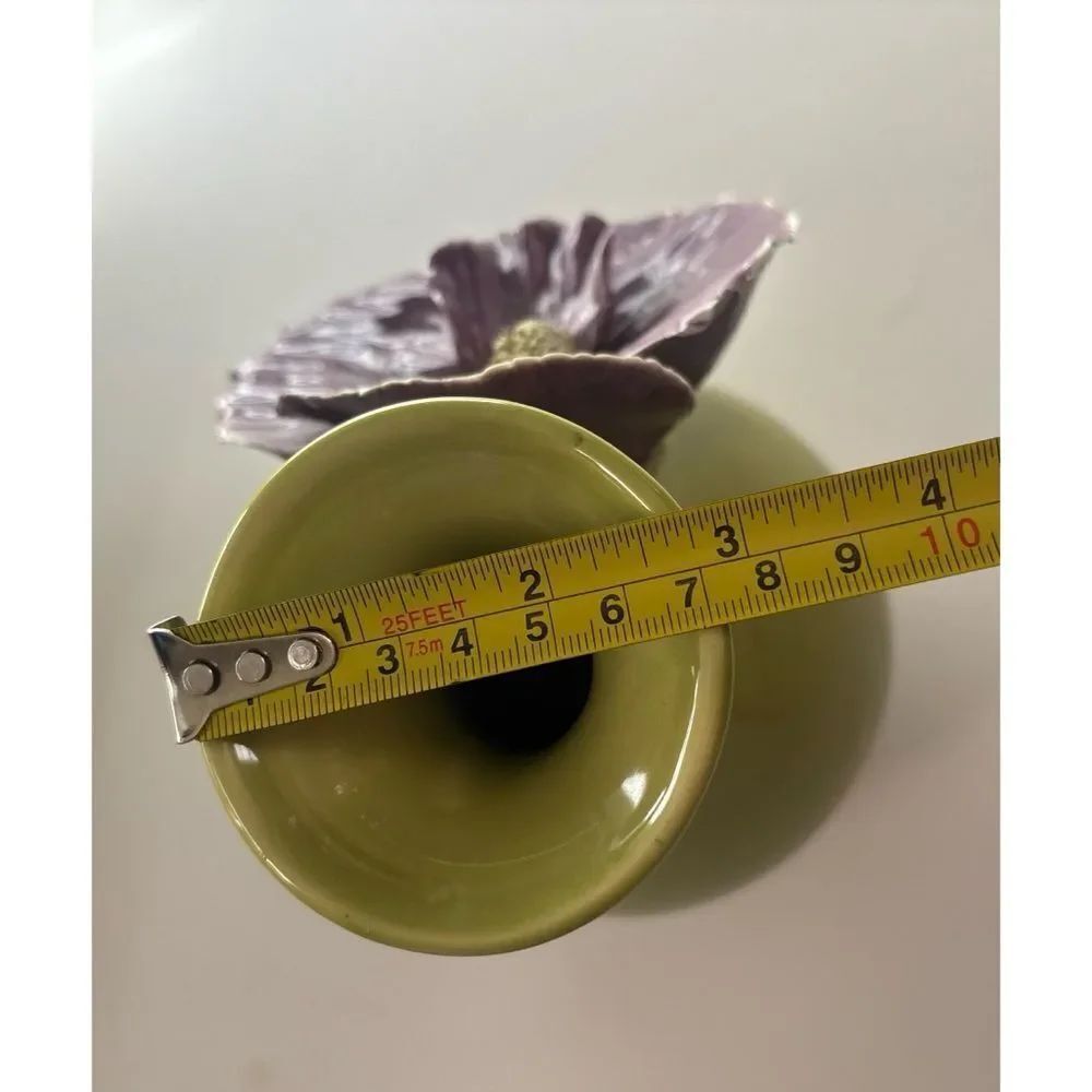 Anthropologie Rose of Sharon Grand Purple Flower On Olive Green Vase 9”x6”~ New - Picture 8 of 8